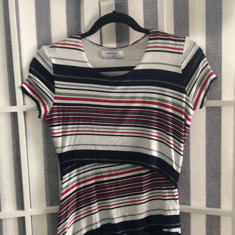 Anthropologie Bailey 44 Striped Fitted Midi Dress Patriotic Red White Blue M